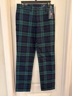 Vineyard Vines Men's Navy & Green Plaid Stretch Chino Breaker Pants 28x30 NWT